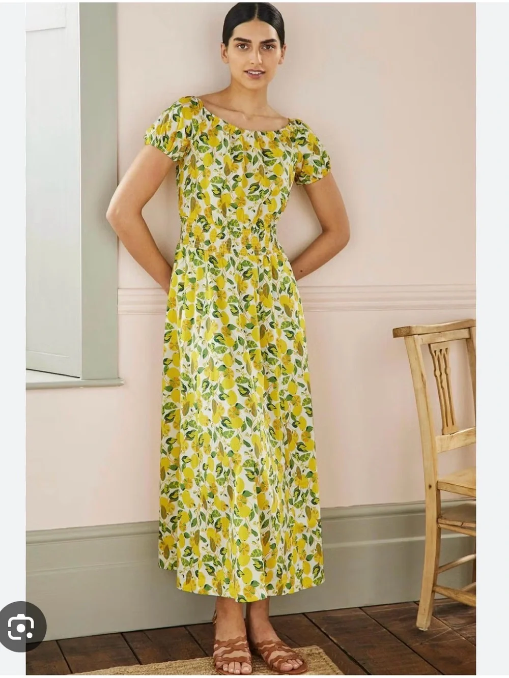 Boden Yellow Floral Off-the-Shoulder Midi Dress
